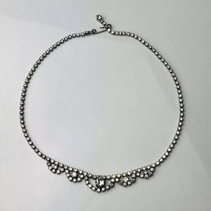 Vintage Faceted Clear Crystal Rhinestone Choker Necklace Rhodium Plated